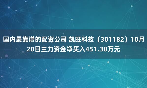 国内最靠谱的配资公司 凯旺科技（301182）10月20日主力资金净买入451.38万元